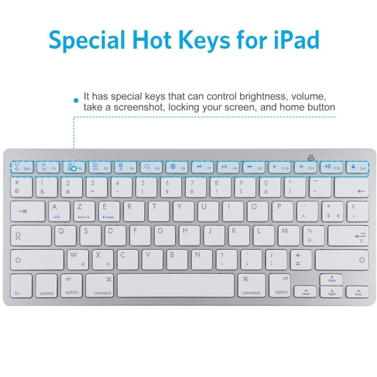 WB-8022 Teclado Bluetooth Inalámbrico Ultrafino para iPad, Samsung, Huawei, Xiaomi, Tablet PC o Smartphones, Teclas Francesas, French Keys
