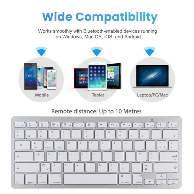 WB-8022 Teclado Bluetooth Inalámbrico Ultrafino para iPad, Samsung, Huawei, Xiaomi, Tablet PC o Smartphones, Teclas Francesas, French Keys