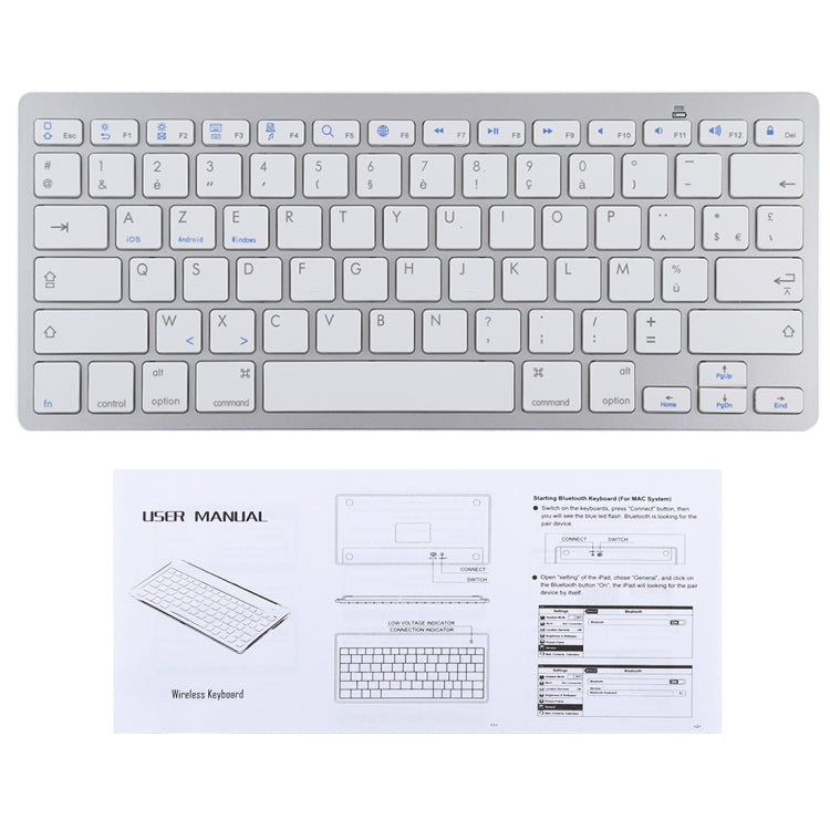 WB-8022 Teclado Bluetooth Inalámbrico Ultrafino para iPad, Samsung, Huawei, Xiaomi, Tablet PC o Smartphones, Teclas Francesas, French Keys