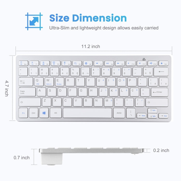 WB-8022 Teclado Bluetooth Inalámbrico Ultrafino para iPad, Samsung, Huawei, Xiaomi, Tablet PC o Smartphones, Teclas Portuguesas, Portuguese Keys