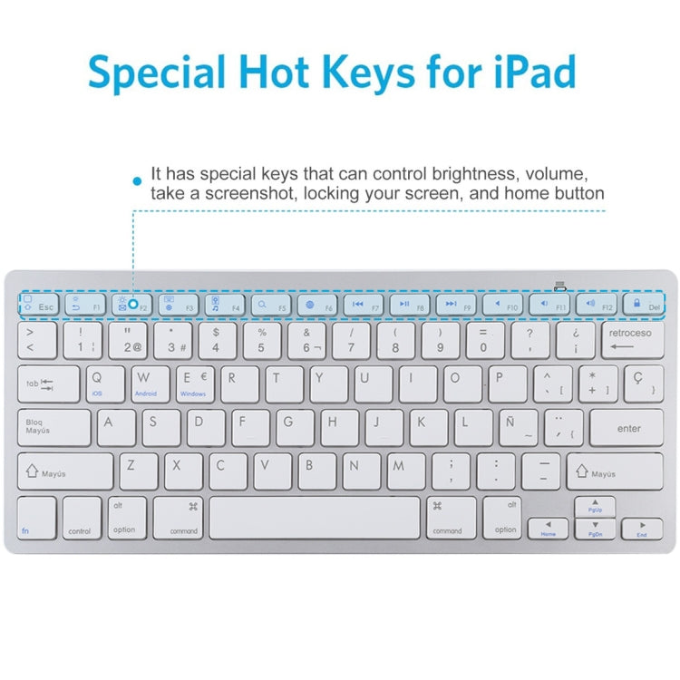 WB-8022 Teclado Bluetooth Inalámbrico Ultrafino para iPad, Samsung, Huawei, Xiaomi, Tablet PC o Smartphones, Teclas en Español, Spanish Keys