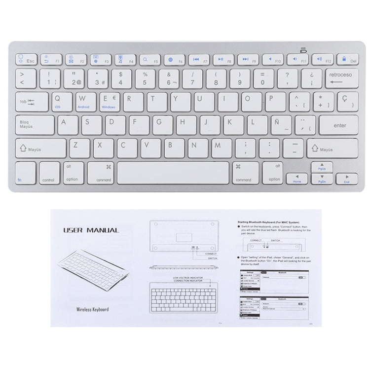 WB-8022 Teclado Bluetooth Inalámbrico Ultrafino para iPad, Samsung, Huawei, Xiaomi, Tablet PC o Smartphones, Teclas en Español, Spanish Keys