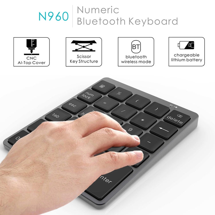 Teclado numérico Bluetooth inalámbrico recargable de aleación de aluminio Universal ultrafino N960, N960