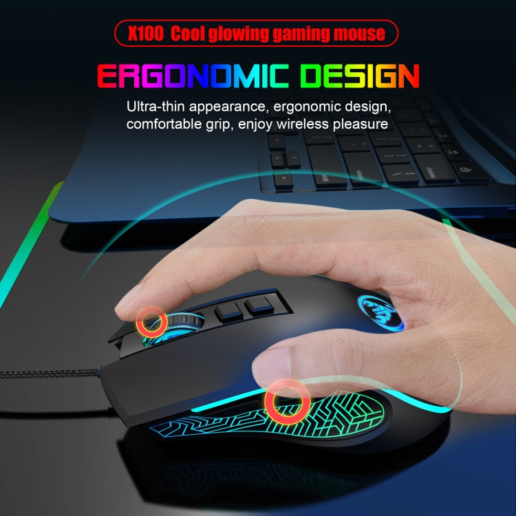 HXSJ X100 Ratón para juegos con cable, brillante, 7 botones, 3600 ppp, longitud del cable: 1,5 m