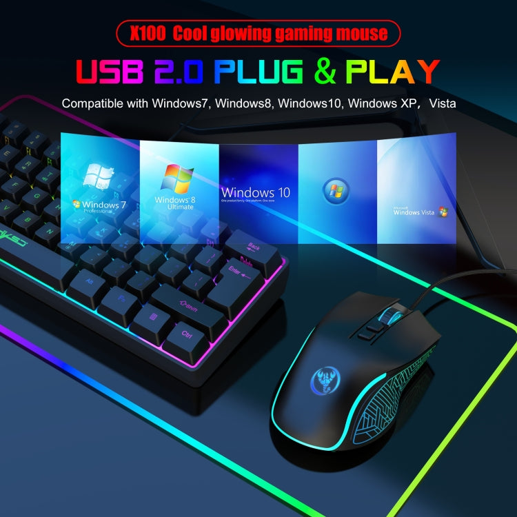 HXSJ X100 Ratón para juegos con cable, brillante, 7 botones, 3600 ppp, longitud del cable: 1,5 m