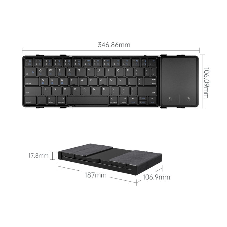B1053 Teclado Bluetooth portátil de cuero de tres pliegues