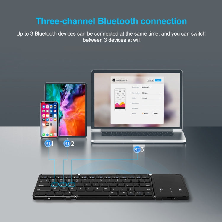 B1053 Teclado Bluetooth portátil de cuero de tres pliegues