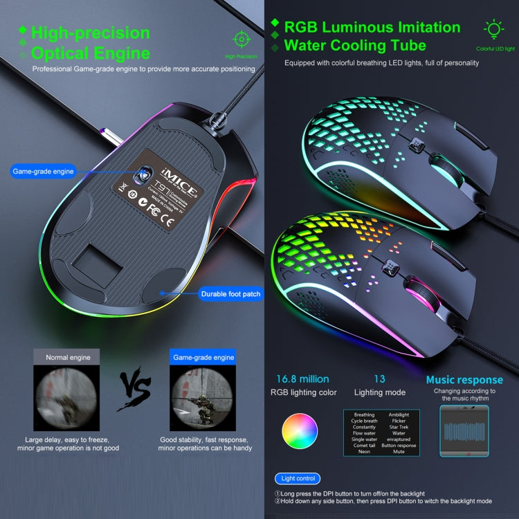 Ratón para juegos iMICE T97 RGB luz LED USB 7 botones 7200 DPI ratón para juegos con cable