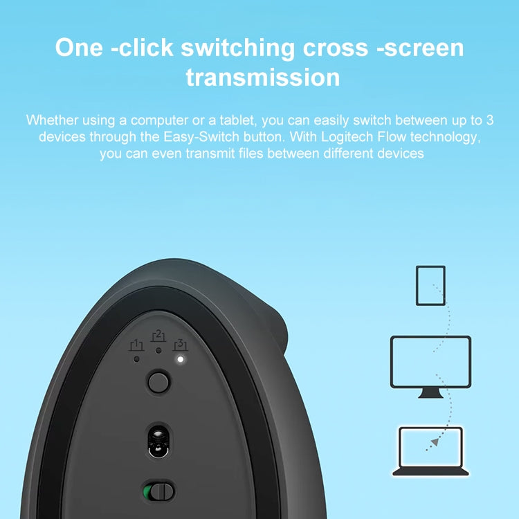 Logitech Lift Vertical 1000DPI 2.4GHz Ratón ergonómico inalámbrico Bluetooth de modo dual