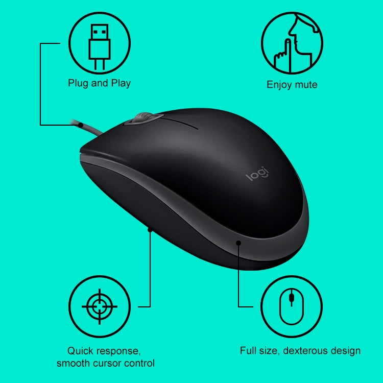 Ratón silencioso USB con cable Logitech M110 1000DPI