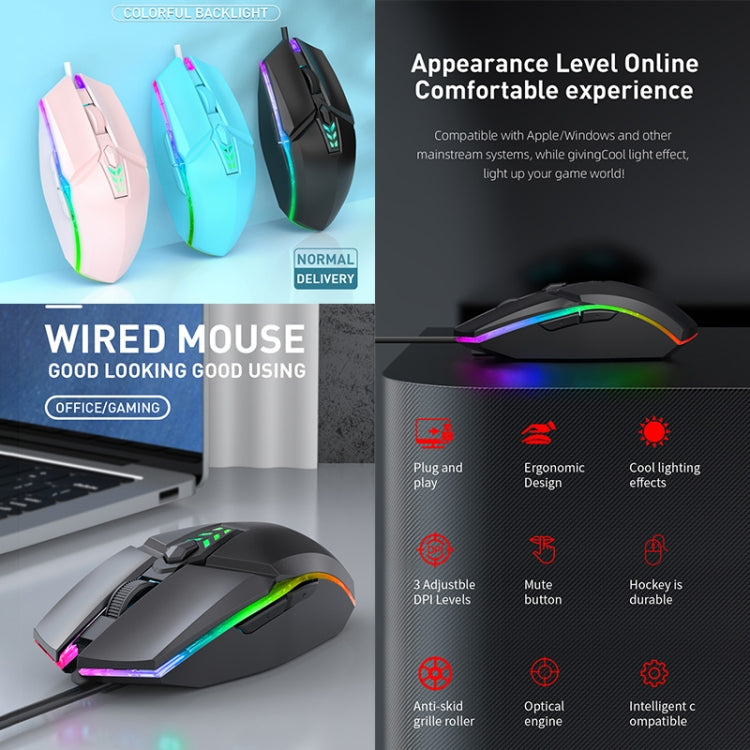 Ratón para juegos de oficina con cable USB y luz colorida S700