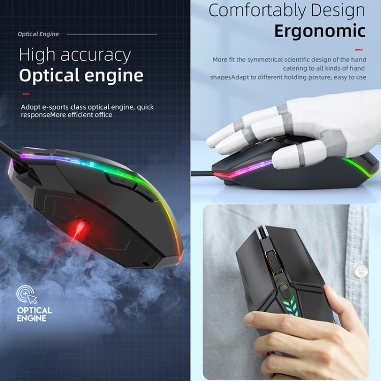 Ratón para juegos de oficina con cable USB y luz colorida S700