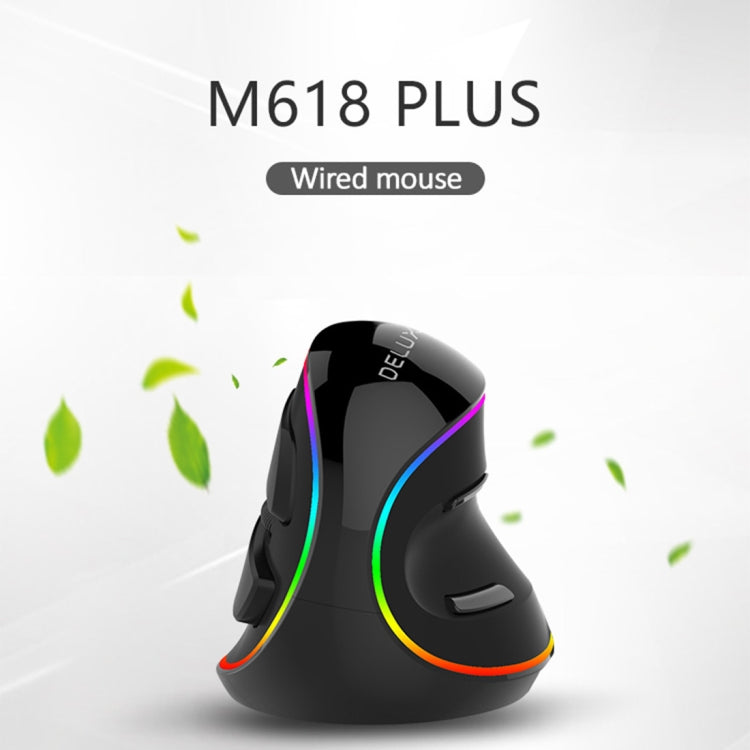 DELUX M618 Plus RGB Ratón óptico con cable Ratón vertical ergonómico 4000DPI, 4000DPI Wired