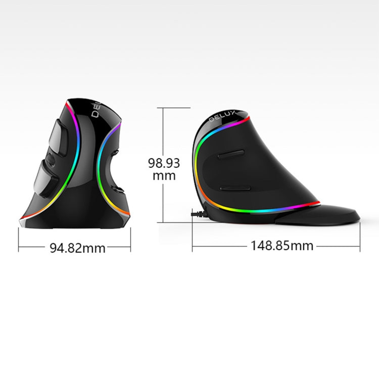 DELUX M618 Plus RGB Ratón óptico con cable Ratón vertical ergonómico 4000DPI, 4000DPI Wired