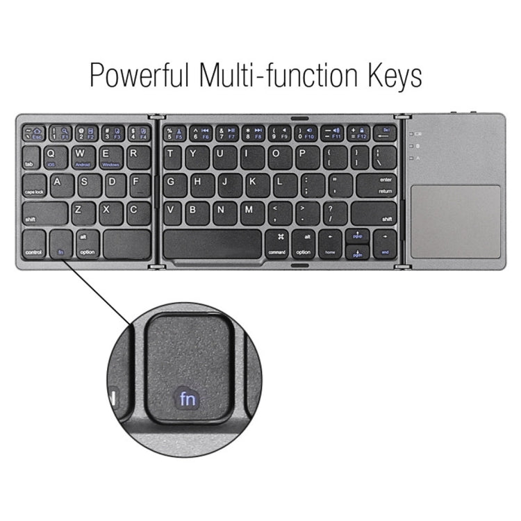 B033 Teclado inalámbrico Bluetooth recargable, 3 plegables, 64 teclas, con panel táctil, 3-Folding 64 Keys with Touchpad White, 3-Folding 64 Keys with Touchpad Black