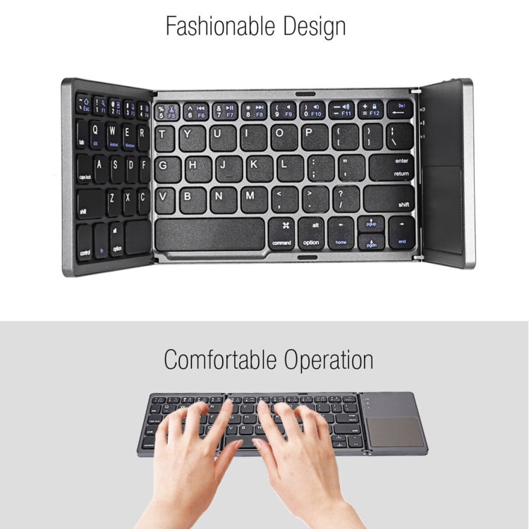 B033 Teclado inalámbrico Bluetooth recargable, 3 plegables, 64 teclas, con panel táctil, 3-Folding 64 Keys with Touchpad White, 3-Folding 64 Keys with Touchpad Black