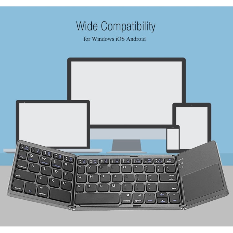 B033 Teclado inalámbrico Bluetooth recargable, 3 plegables, 64 teclas, con panel táctil, 3-Folding 64 Keys with Touchpad White, 3-Folding 64 Keys with Touchpad Black
