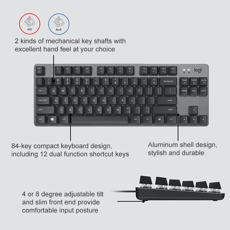 Logitech K835 Mini teclado mecánico con cable, eje verde, Green Shaft