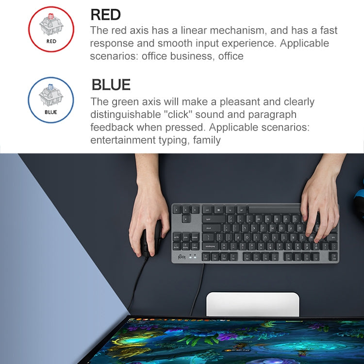 Logitech K835 Mini teclado mecánico con cable, eje verde, Green Shaft