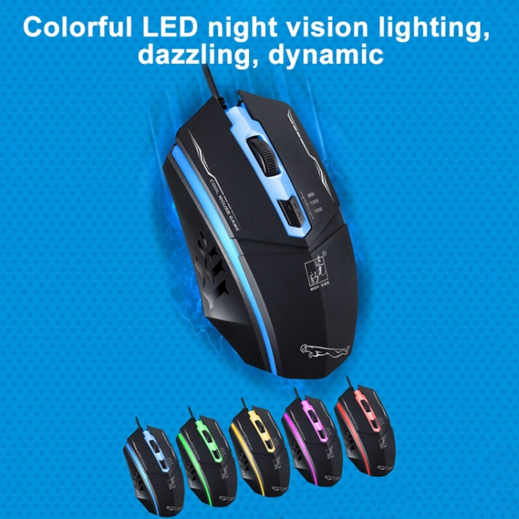 Chasing Leopard 199 USB 1600DPI Ratón óptico para juegos con retroiluminación LED ajustable de tres velocidades, longitud: 1,3 m, 199 Black, 199