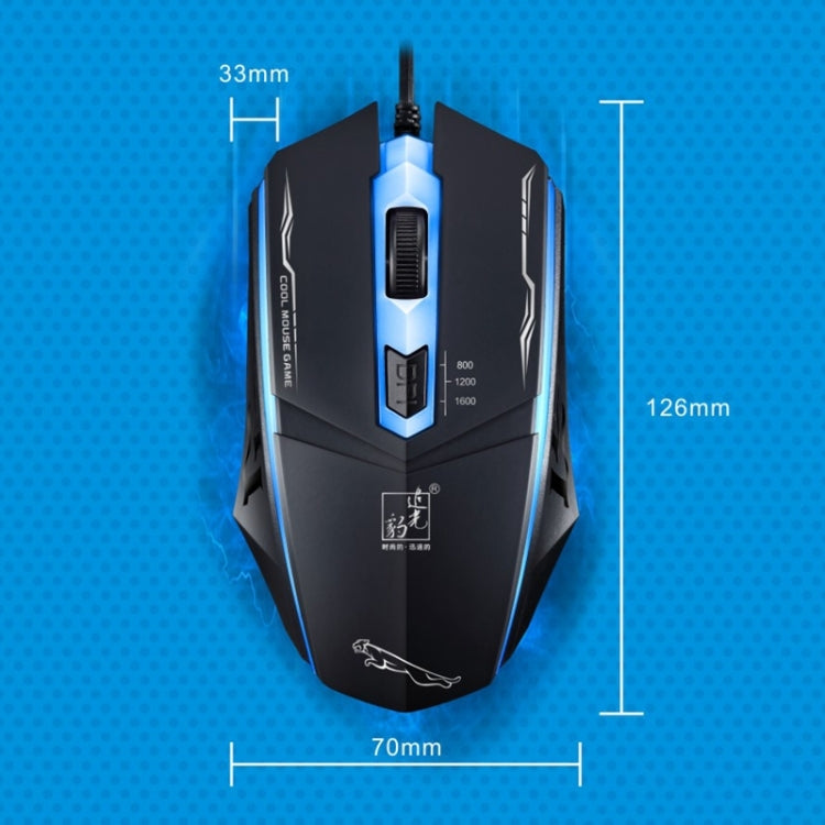 Chasing Leopard 199 USB 1600DPI Ratón óptico para juegos con retroiluminación LED ajustable de tres velocidades, longitud: 1,3 m, 199 Black, 199