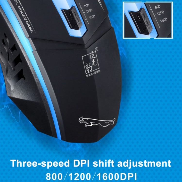 Chasing Leopard 199 USB 1600DPI Ratón óptico para juegos con retroiluminación LED ajustable de tres velocidades, longitud: 1,3 m, 199 Black, 199