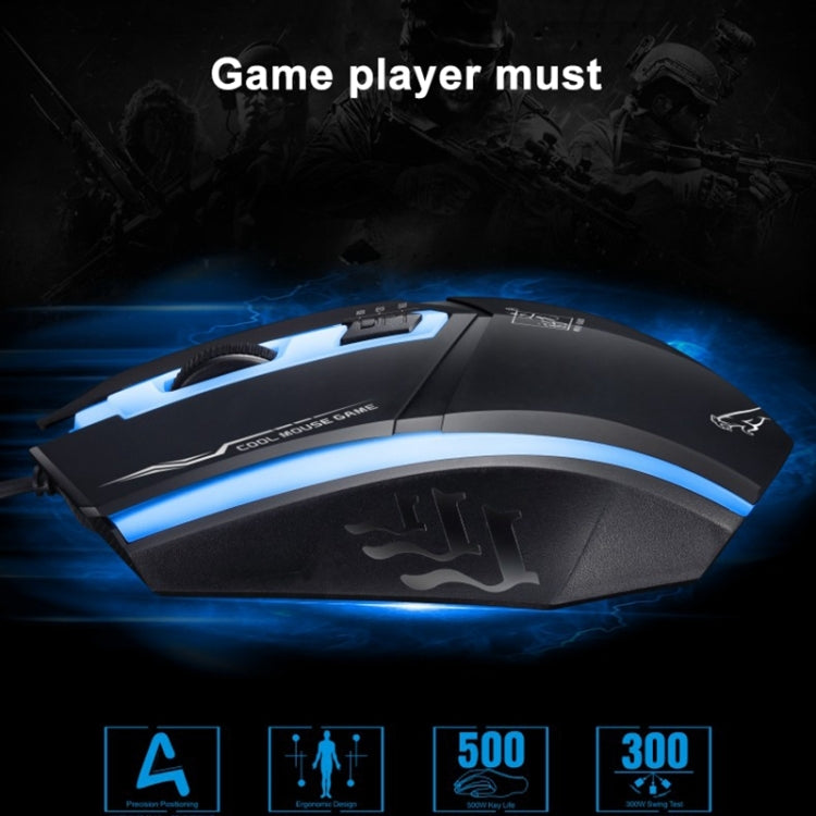 Chasing Leopard 199 USB 1600DPI Ratón óptico para juegos con retroiluminación LED ajustable de tres velocidades, longitud: 1,3 m, 199 Black, 199