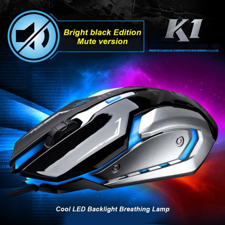 Chasing Leopard K1 USB 1600DPI Ratón óptico para juegos con cable y retroiluminación LED ajustable de tres velocidades, longitud: 1,3 m