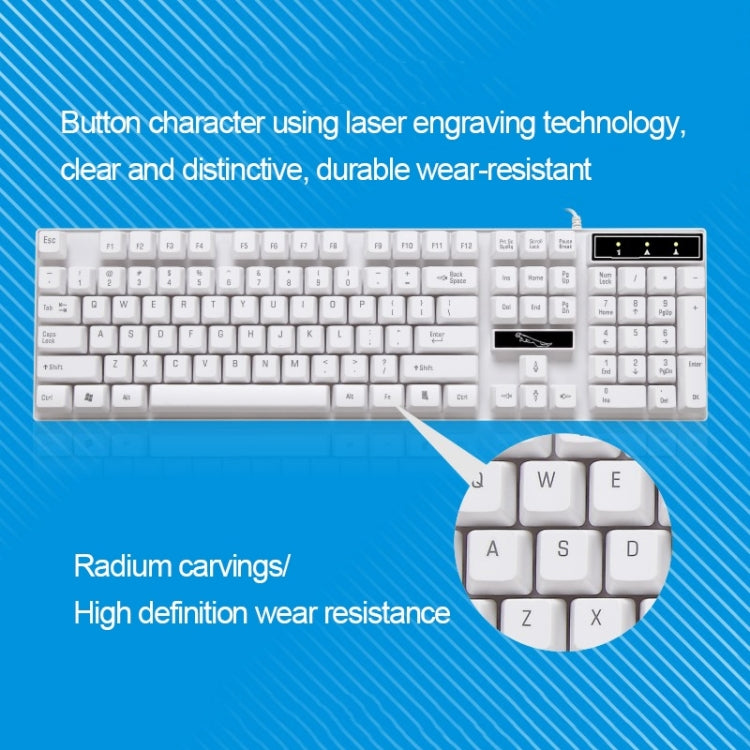 Chasing Leopard Q17 Teclado de oficina para juegos con suspensión con cable USB de 104 teclas + juego de mouse simétrico con cable, longitud del cable del teclado: 1,4 m, longitud del cable del mouse: 1,3 m, Q17 Black, Q17 White
