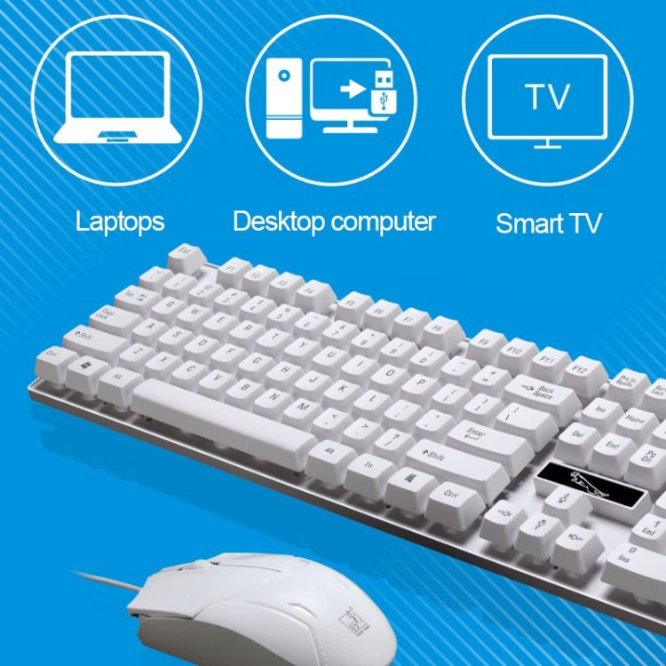 Chasing Leopard Q17 Teclado de oficina para juegos con suspensión con cable USB de 104 teclas + juego de mouse simétrico con cable, longitud del cable del teclado: 1,4 m, longitud del cable del mouse: 1,3 m, Q17 Black, Q17 White