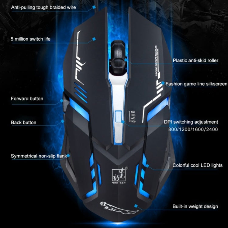 Chasing Leopard V17 USB 2400DPI Ratón óptico para juegos con patrón de línea ajustable de cuatro velocidades con luz de respiración LED, longitud: 1,45 m, V17, V17 Jet Black, V17 White