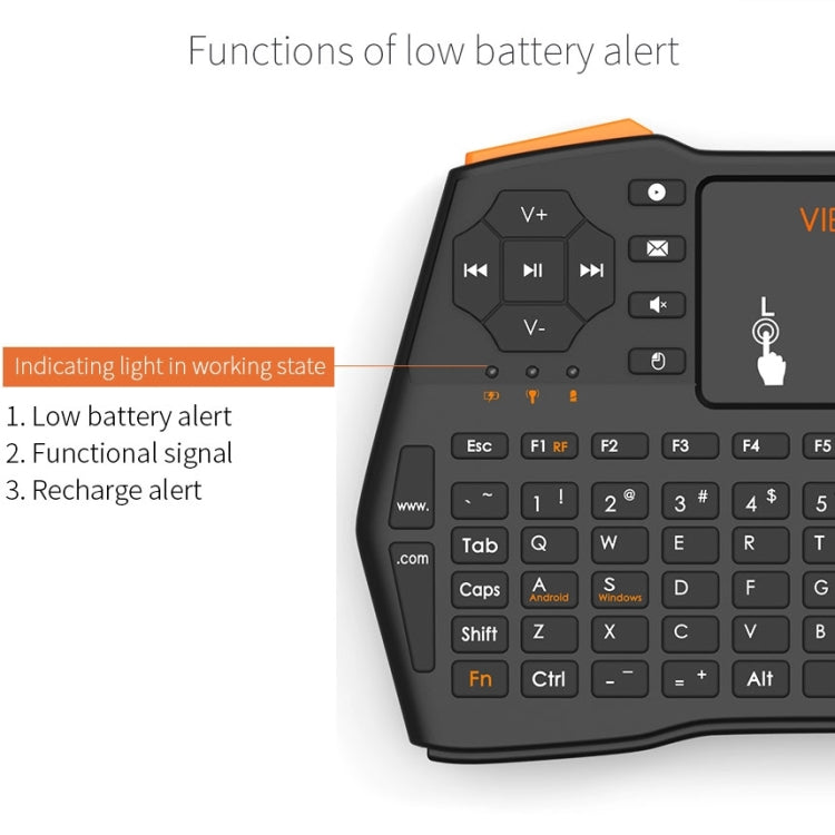 VIBOTON i8 Plus Mini teclado inalámbrico QWERT de 2,4 GHz actualizado con panel táctil para TV Box, Mi Box, computadora, tableta, computadora portátil y proyector (negro), Wireless Keyboard