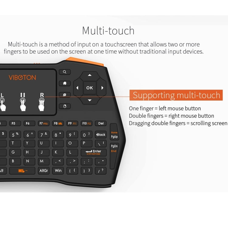 VIBOTON i8 Plus Mini teclado inalámbrico QWERT de 2,4 GHz actualizado con panel táctil para TV Box, Mi Box, computadora, tableta, computadora portátil y proyector (negro), Wireless Keyboard