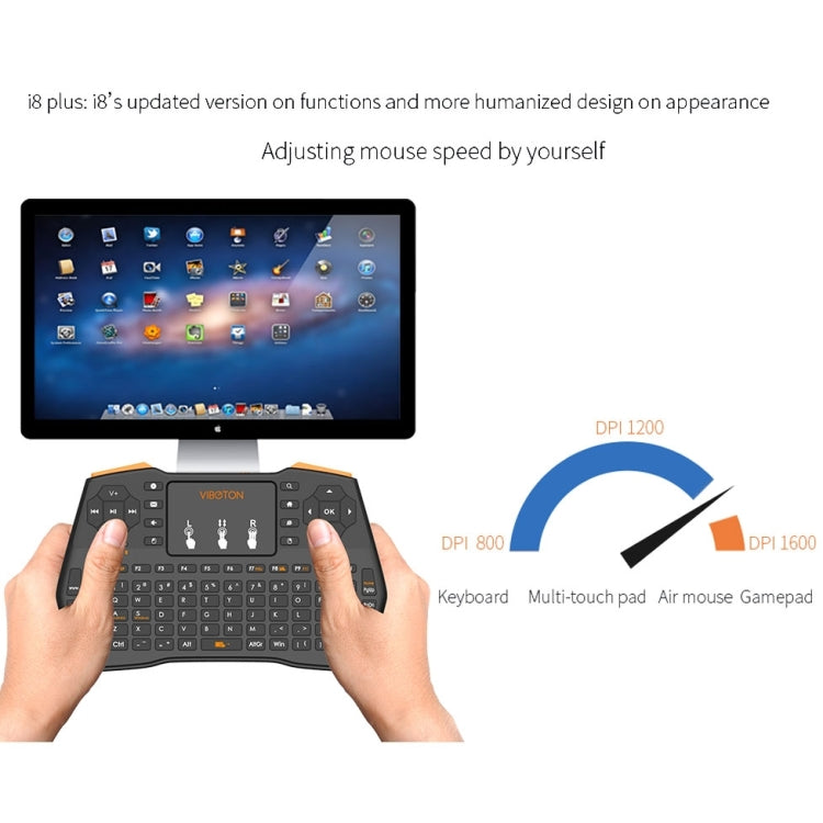 VIBOTON i8 Plus Mini teclado inalámbrico QWERT de 2,4 GHz actualizado con panel táctil para TV Box, Mi Box, computadora, tableta, computadora portátil y proyector (negro), Wireless Keyboard