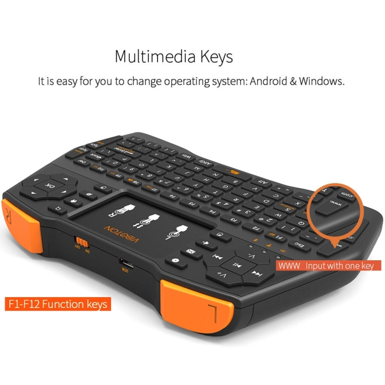 VIBOTON i8 Plus Mini teclado inalámbrico QWERT de 2,4 GHz actualizado con panel táctil para TV Box, Mi Box, computadora, tableta, computadora portátil y proyector (negro), Wireless Keyboard