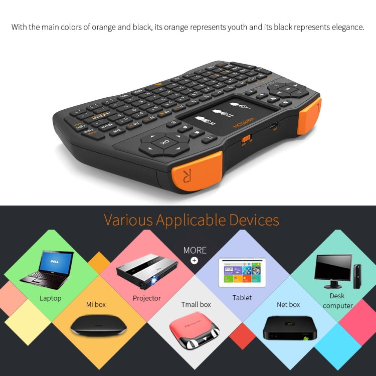 VIBOTON i8 Plus Mini teclado inalámbrico QWERT de 2,4 GHz actualizado con panel táctil para TV Box, Mi Box, computadora, tableta, computadora portátil y proyector (negro), Wireless Keyboard