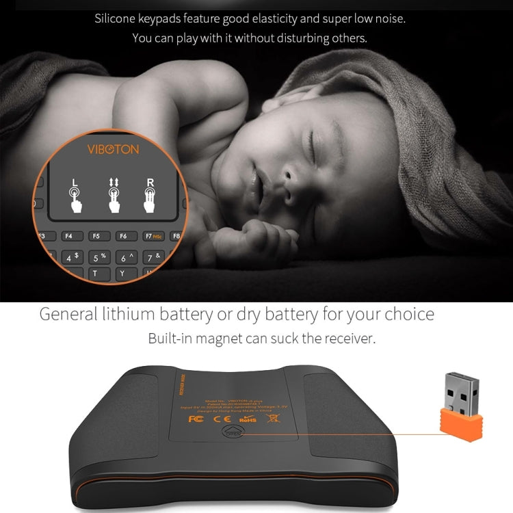 VIBOTON i8 Plus Mini teclado inalámbrico QWERT de 2,4 GHz actualizado con panel táctil para TV Box, Mi Box, computadora, tableta, computadora portátil y proyector (negro), Wireless Keyboard