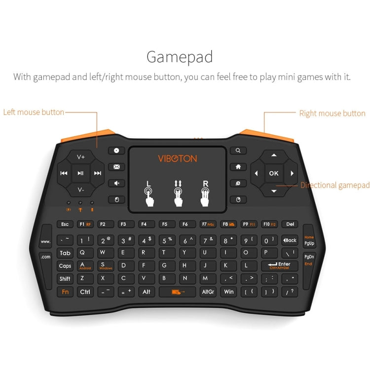 VIBOTON i8 Plus Mini teclado inalámbrico QWERT de 2,4 GHz actualizado con panel táctil para TV Box, Mi Box, computadora, tableta, computadora portátil y proyector (negro), Wireless Keyboard