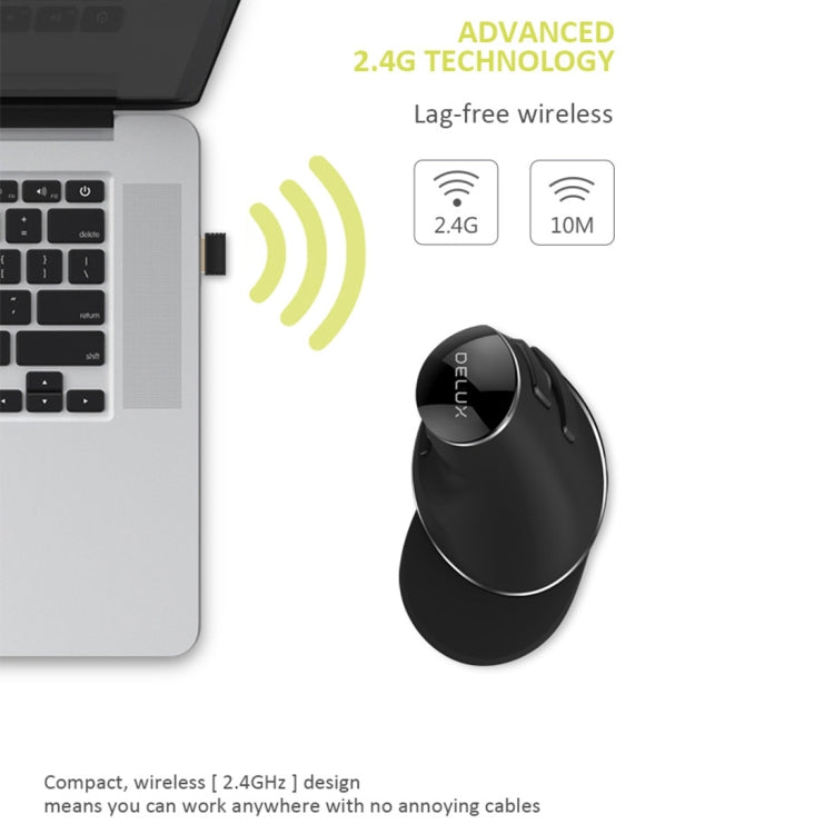 DELUX M618 Plus 2.4G 1600DPI Ratón ergonómico vertical portátil inalámbrico, 1600DPI Wireless