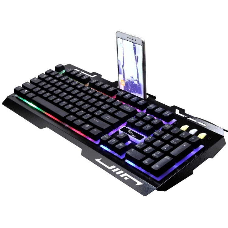 ZGB G700 104 teclas USB con cable sensación mecánica Panel de Metal brillante suspensión teclado para juegos con soporte para teléfono