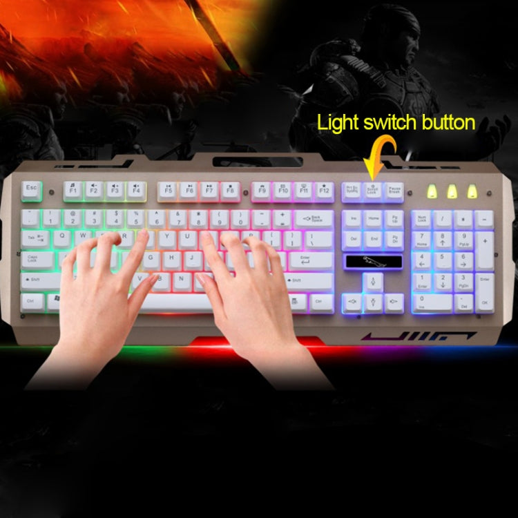 ZGB G700 104 teclas USB con cable sensación mecánica Panel de Metal brillante suspensión teclado para juegos con soporte para teléfono
