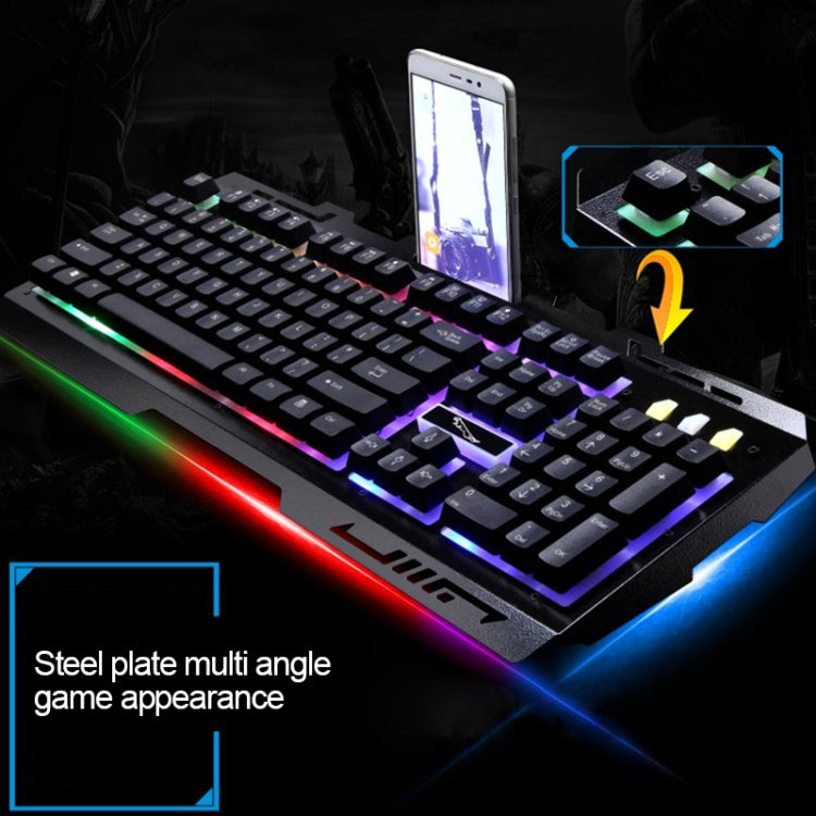 ZGB G700 104 teclas USB con cable sensación mecánica Panel de Metal brillante suspensión teclado para juegos con soporte para teléfono