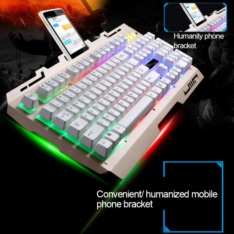 ZGB G700 104 teclas USB con cable sensación mecánica Panel de Metal brillante suspensión teclado para juegos con soporte para teléfono