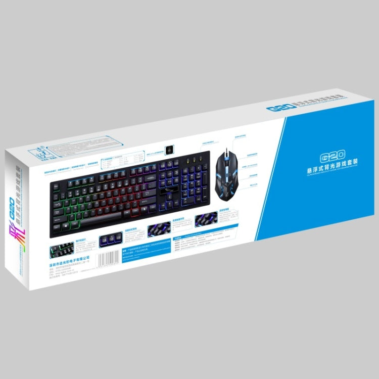 ZGB G20 1600 DPI Teclado de suspensión con sensación mecánica brillante con cable profesional + Kit de mouse óptico para computadora portátil, PC