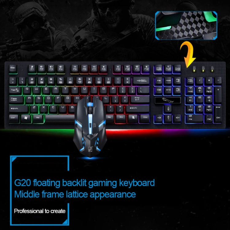 ZGB G20 1600 DPI Teclado de suspensión con sensación mecánica brillante con cable profesional + Kit de mouse óptico para computadora portátil, PC