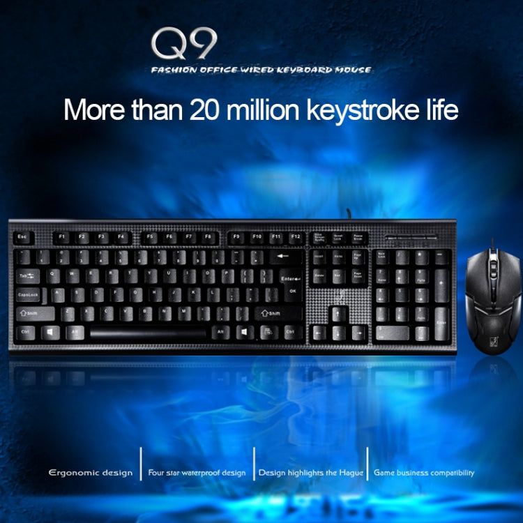 Chasing Leopard Q9 1600 DPI Teclado de oficina para juegos con textura de rejilla con cable profesional + kit de mouse óptico