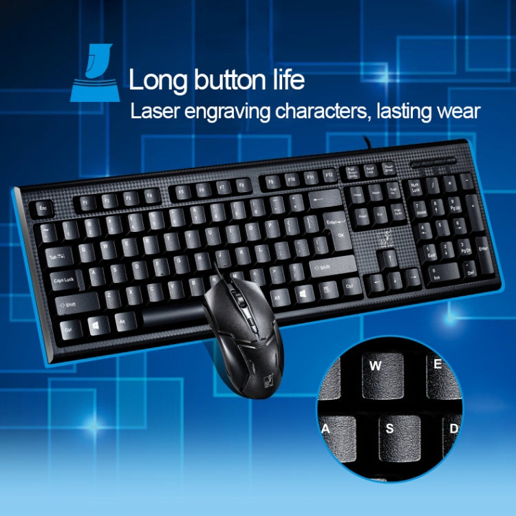 Chasing Leopard Q9 1600 DPI Teclado de oficina para juegos con textura de rejilla con cable profesional + kit de mouse óptico