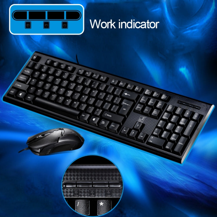 Chasing Leopard Q9 1600 DPI Teclado de oficina para juegos con textura de rejilla con cable profesional + kit de mouse óptico