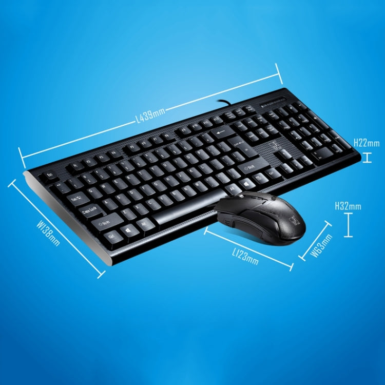 Chasing Leopard Q9 1600 DPI Teclado de oficina para juegos con textura de rejilla con cable profesional + kit de mouse óptico