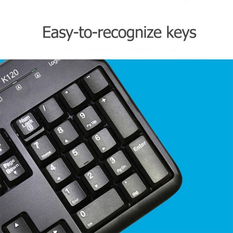 Logitech K120 Teclado USB resistente al agua con cable para computadoras de escritorio / portátiles, Logitech K120